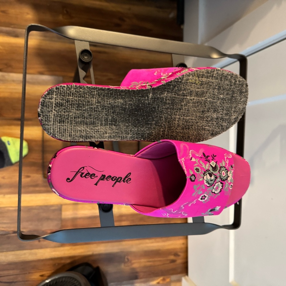 Free People Fuchsia Embroidered Mules